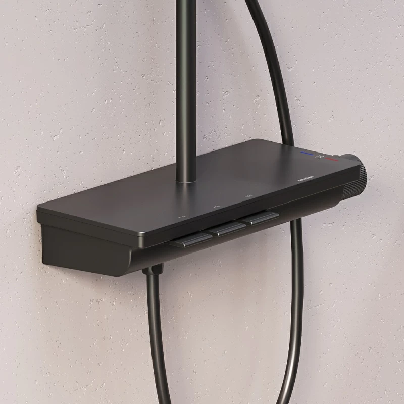 Душевая система Damixa Gala 953760300 стойка с тропическим душем, термостатом, смесителем, черная матовая