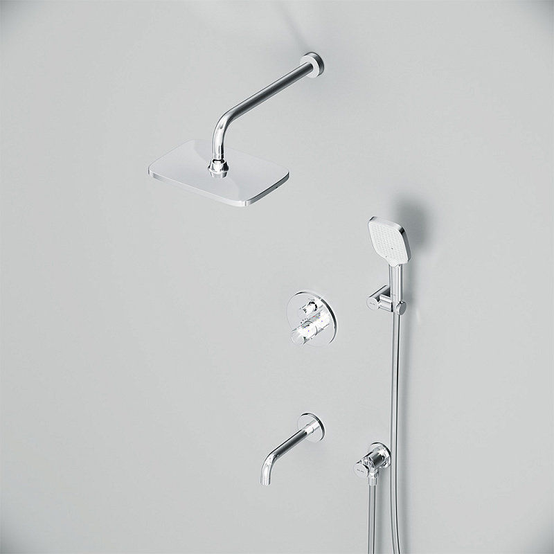 Встраиваемая душевая система AM.PM X-Joy FT85A3RH40 хром: тропический верхний душ, излив с душевой лейкой, термостат