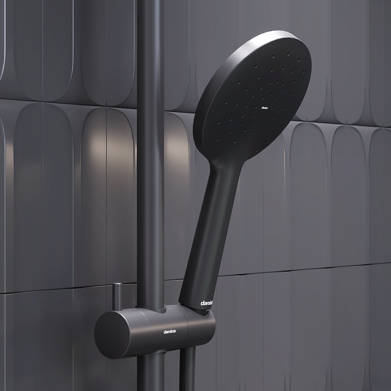 Душевая система Damixa Jupiter 977780300 стойка с тропическим душем, смесителем, черная матовая