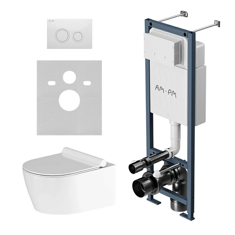 Подвесной унитаз безободковый с инсталляцией Damixa Jupiter IS110101.DX77C1700 сиденьем микролифт, белой механ. клавишей