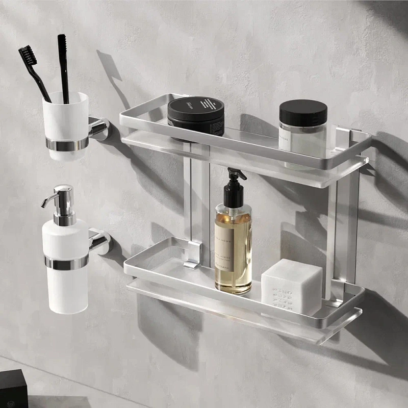 Полка в ванную AM.PM Sense L A7455200 двухъярусная, серебристый металл, стекло