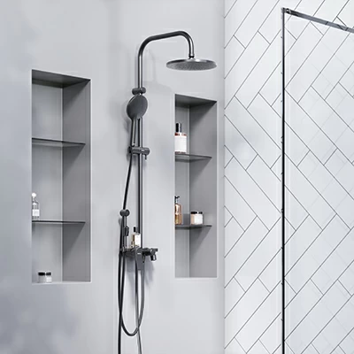 Душевая система Damixa Apollo DX220910300 стойка с тропическим душем, смесителем, черная матовая