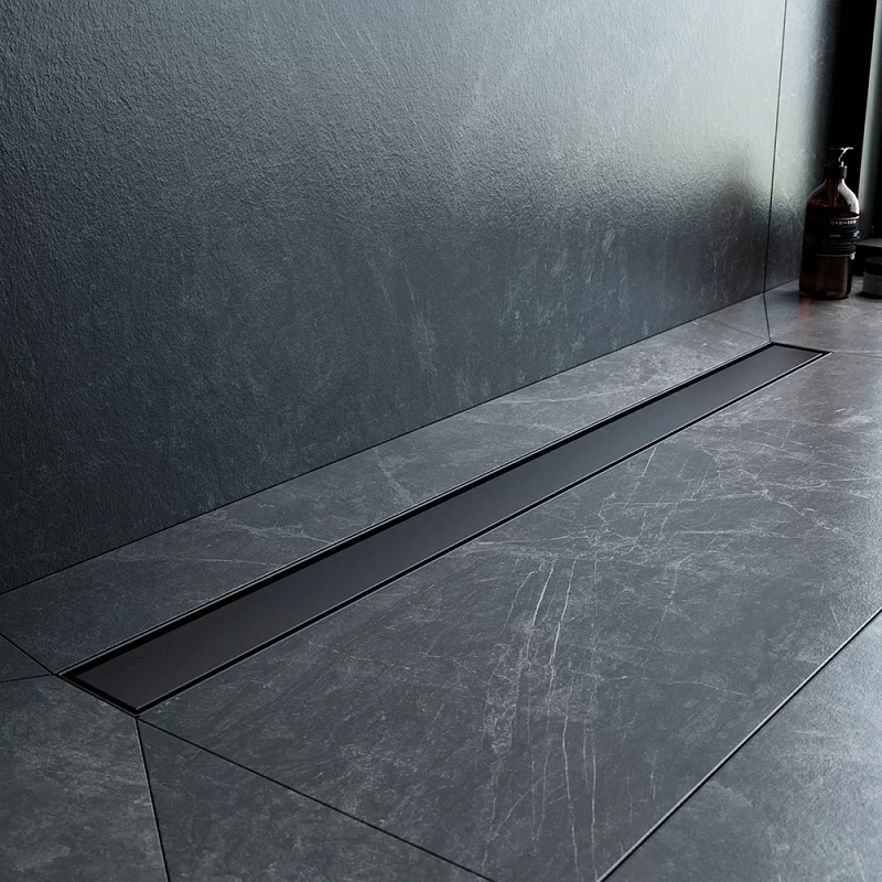 Душевой трап (лоток) 90 AM.PM MasterFlow W01SC-U11-090-04BM комбинированный затвор с черной матовой решеткой под плитку