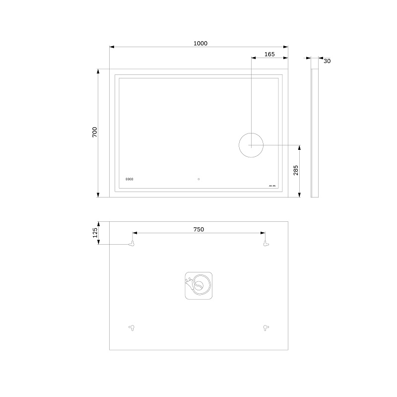 Зеркало с подсветкой в ванную прямоугольное 100 AM.PM Gem M91AMOX1003WG сенсорное с часами и косметическим зеркалом