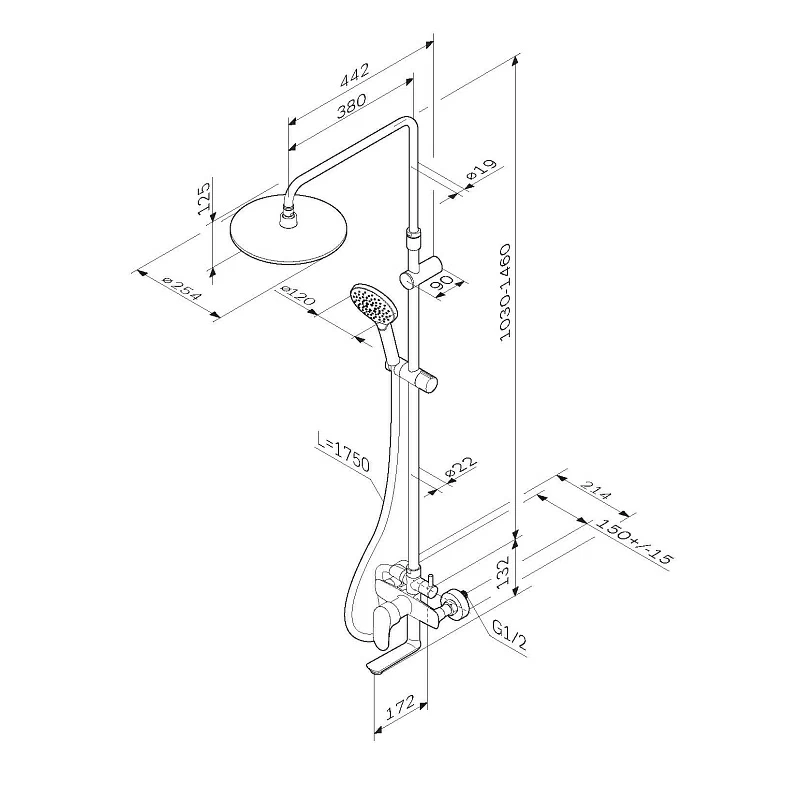 Душевая система AM.PM Like F0780964 стойка с тропическим душем, смесителем, изливом, хром