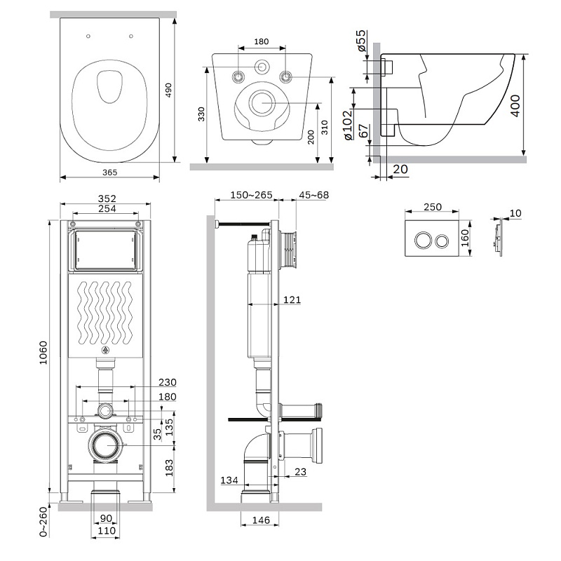Унитаз подвесной с инсталляцией AM.PM Libre IS110101.601900 сиденьем микролифт, белой механ. клавишей