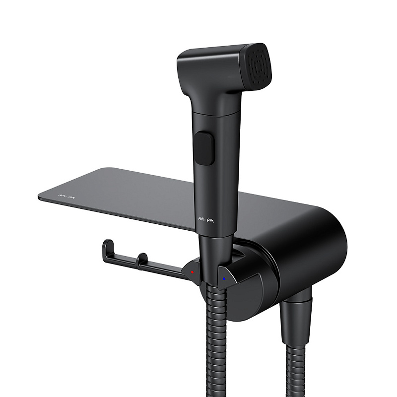 Гигиенический душ со смесителем AM.PM Func F0H8F922 черный встраиваемый, полка, шланг 1200, держатель туалетной бумаги