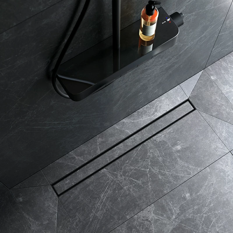 Душевой трап (лоток) 80 AM.PM MasterFlow W01SC-U11-080-04BM комбинированный затвор с черной матовой решеткой под плитку