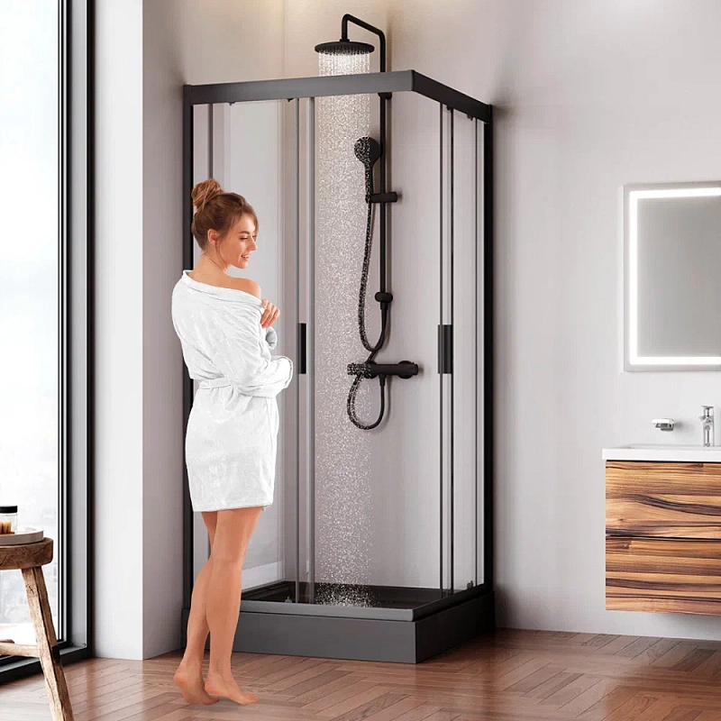 Душевое ограждение без поддона 90x90 AM.PM Gem W90G-403-9090BT профиль черный матовый