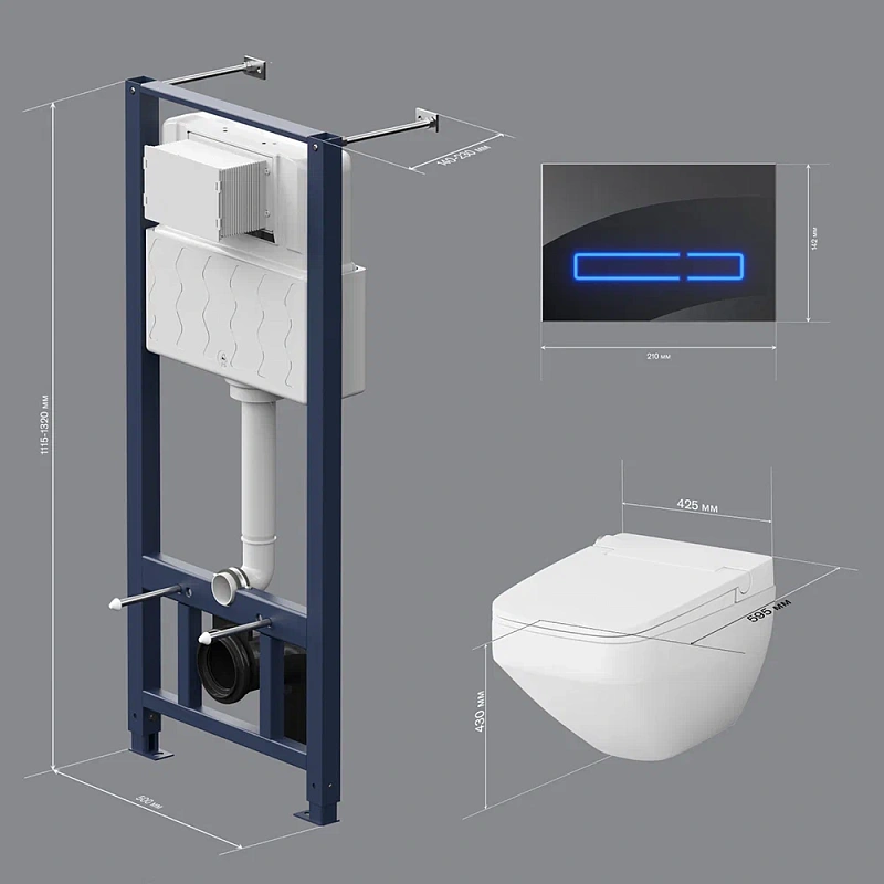 Унитаз-биде подвесной безободковый с инсталляцией AM.PM Inspire 2.0 IS450A38.CCC50A сиденьем микролифт, черной сенс. клавишей