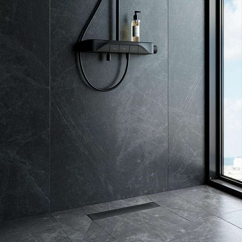 Душевой трап (лоток) 40 AM.PM PrimeFlow W02SC-P11-040-01BM комбинированный затвор с черной матовой решеткой