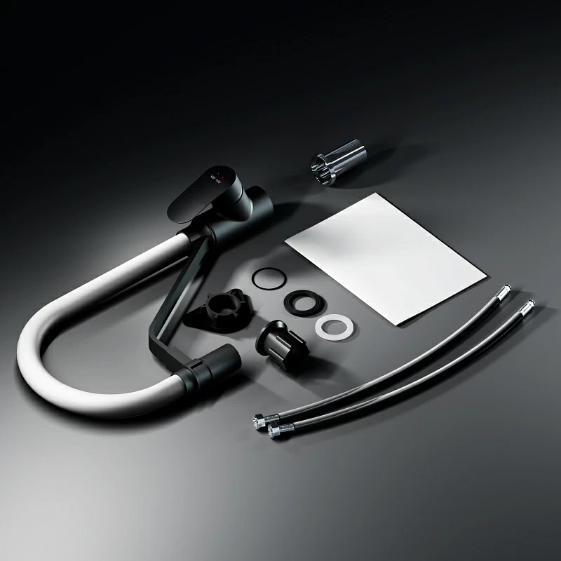 Смеситель для кухни AM.PM Like F8007825 высокий, черный, с серым гибким изливом и каналом питьевой воды