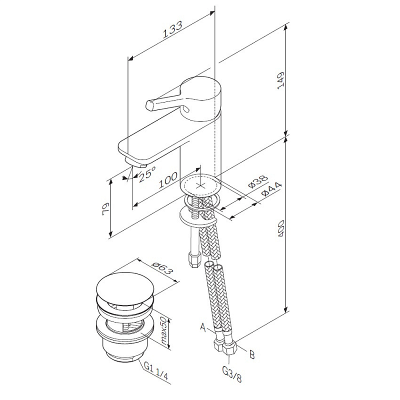 Смеситель для раковины (умывальника) AM.PM X-Joy S F85B82100 с донным клапаном, хром