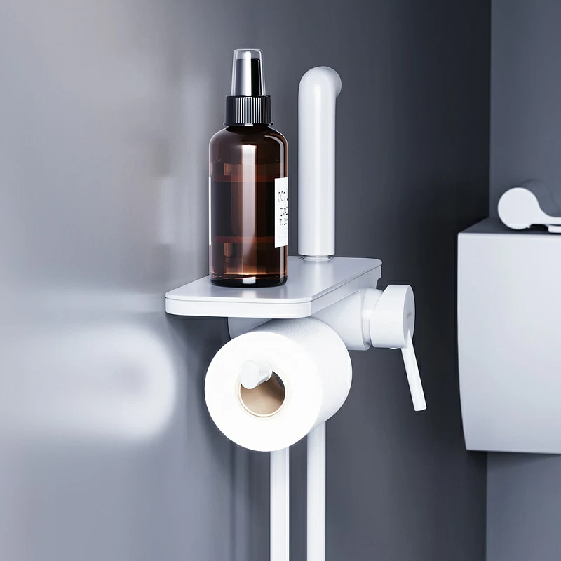 Гигиенический душ со смесителем Damixa Jupiter 773500200 белый встраиваемый, полка, шланг 1200, держатель туалетной бумаги