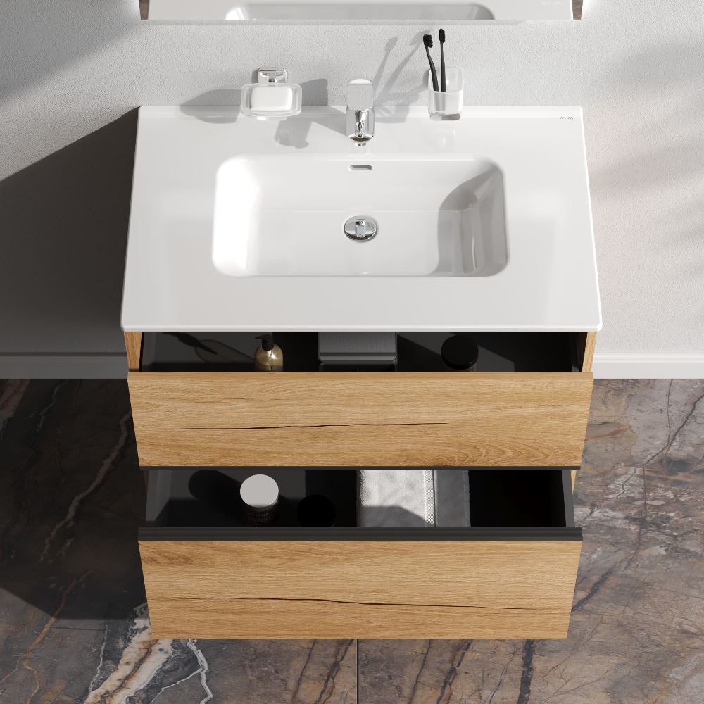 База с раковиной, универсальная, 80 см, 2 ящика Sense M7B-FUX0802OF-WCC0802WG