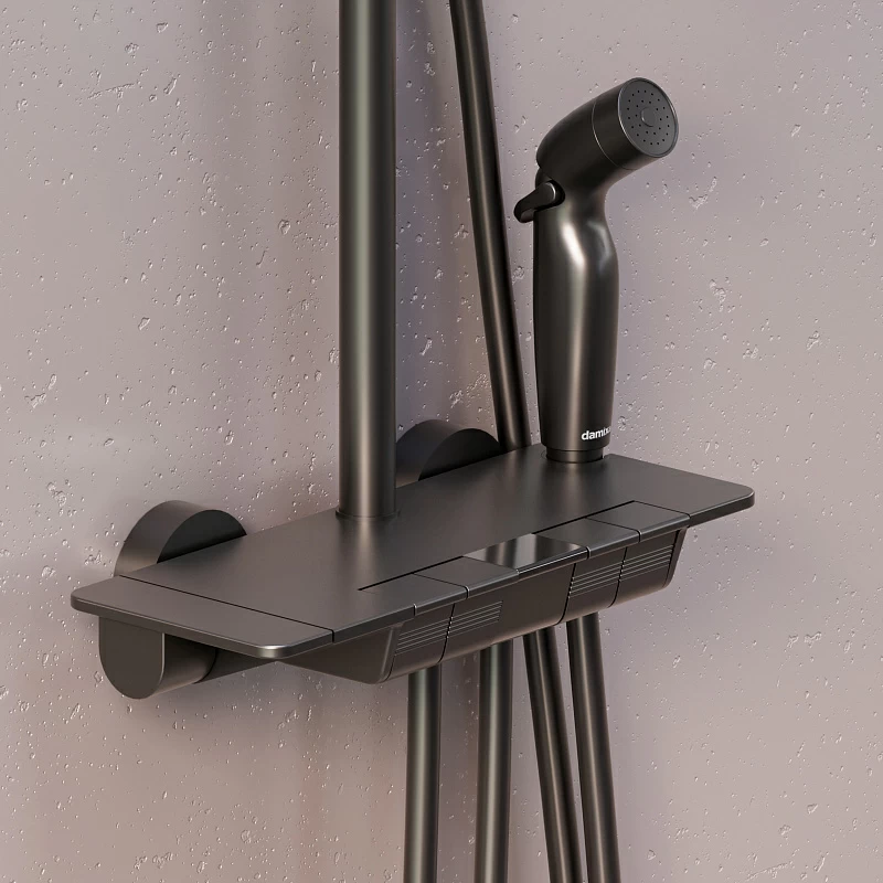 Душевая система Damixa Gala 953770300 стойка с тропическим душем, термостатом, смесителем, черная матовая