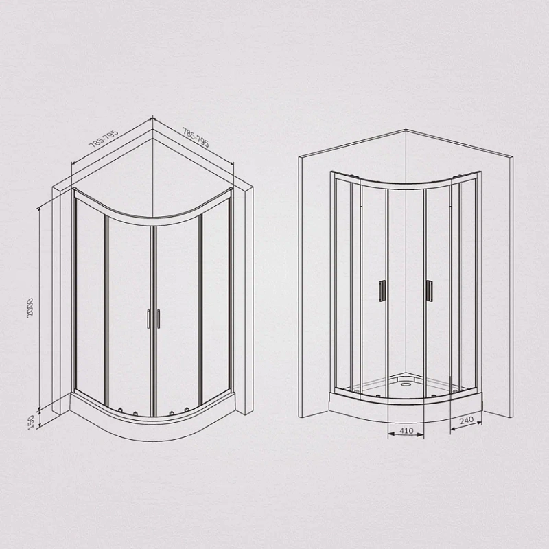 Душевое ограждение без поддона 80x80 AM.PM Gem W90G-401-080BT профиль черный матовый