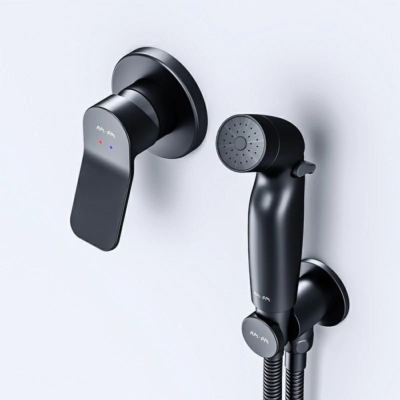 Гигиенический душ со смесителем AM.PM X-Joy F40H85A22 черный встраиваемый, шланг 1200, держатель