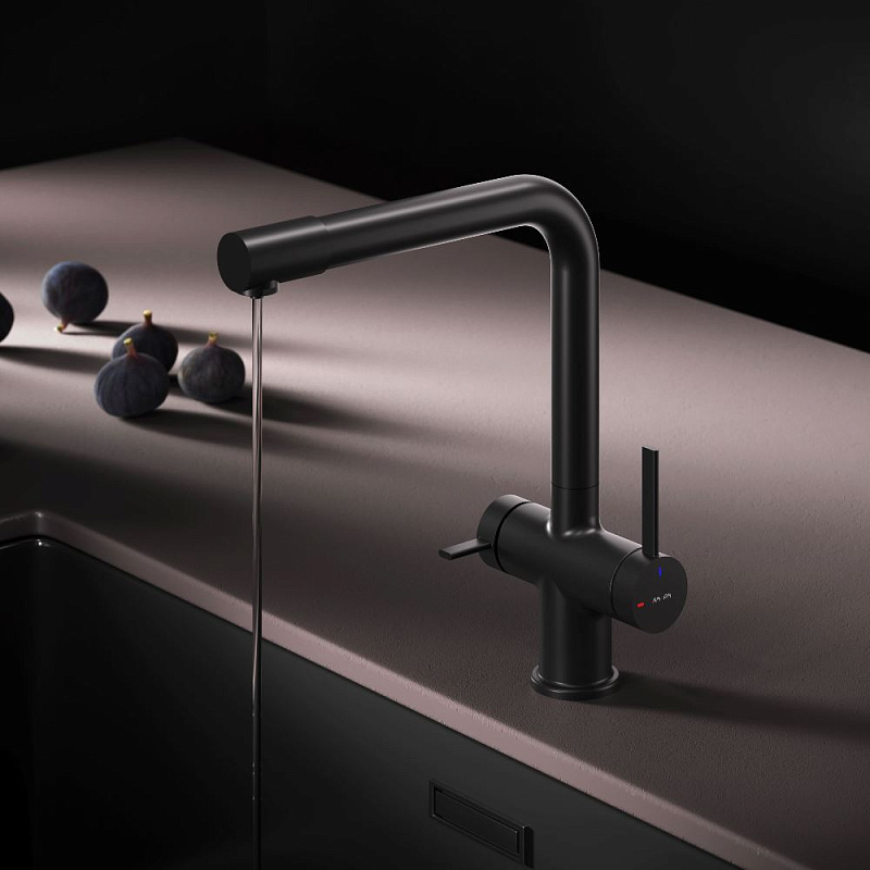 Смеситель для кухни AM.PM Func F8F05722 высокий с L-изливом с каналом для питьевой воды, черный