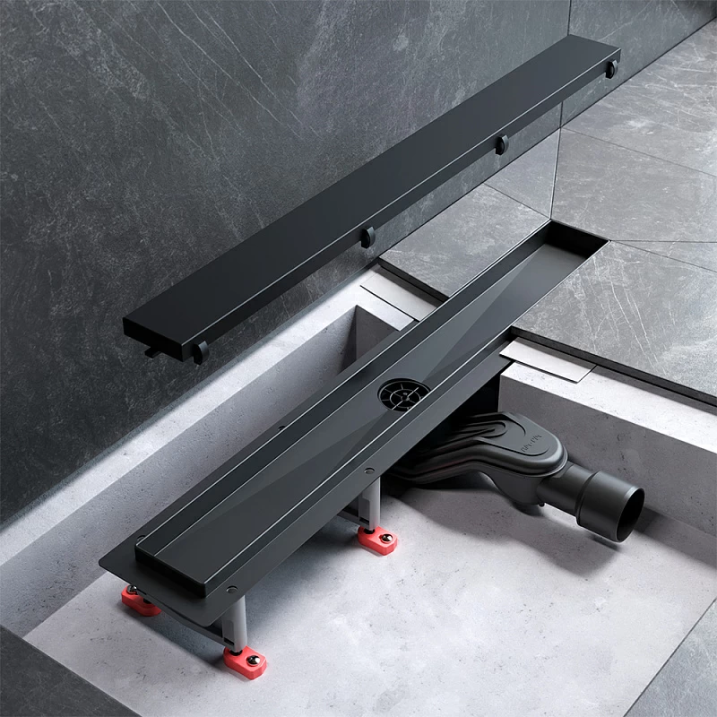 Душевой трап (лоток) 60 AM.PM MasterFlow W01SC-U11-060-04BM комбинированный затвор с черной матовой решеткой под плитку