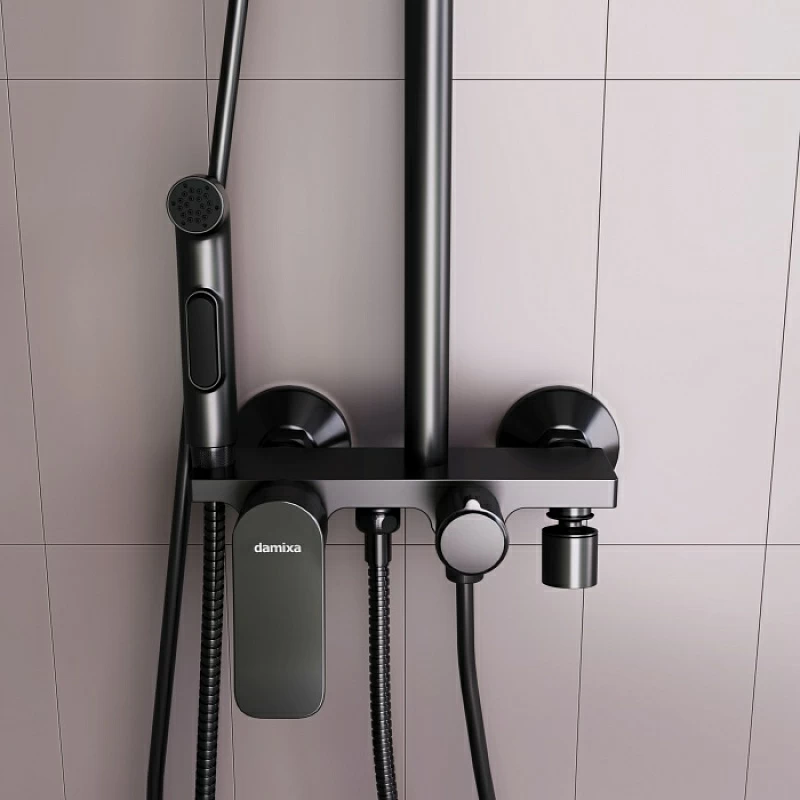 Душевая система Damixa Apollo DX220910300 стойка с тропическим душем, смесителем, черная матовая