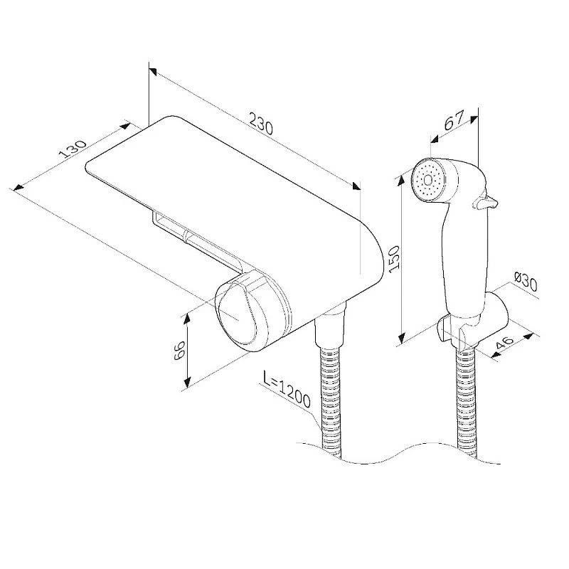 Гигиенический душ со смесителем AM.PM X-Joy F0H85A822 черный встраиваемый, полка, шланг 1200, держатель туалетной бумаги