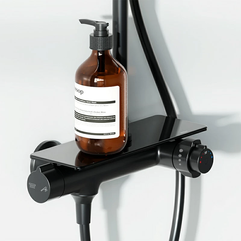 Душевая система Damixa Jupiter 977750300 стойка с тропическим душем, термостатом, смесителем, черная матовая