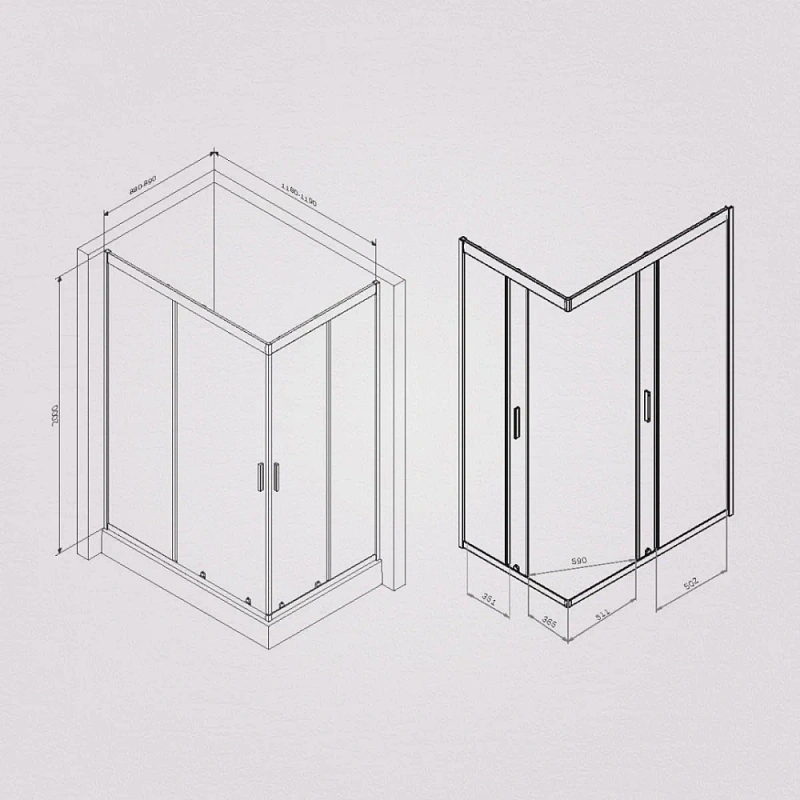 Душевое ограждение без поддона 120х90 AM.PM Gem W90G-404-120290-BT профиль черный матовый