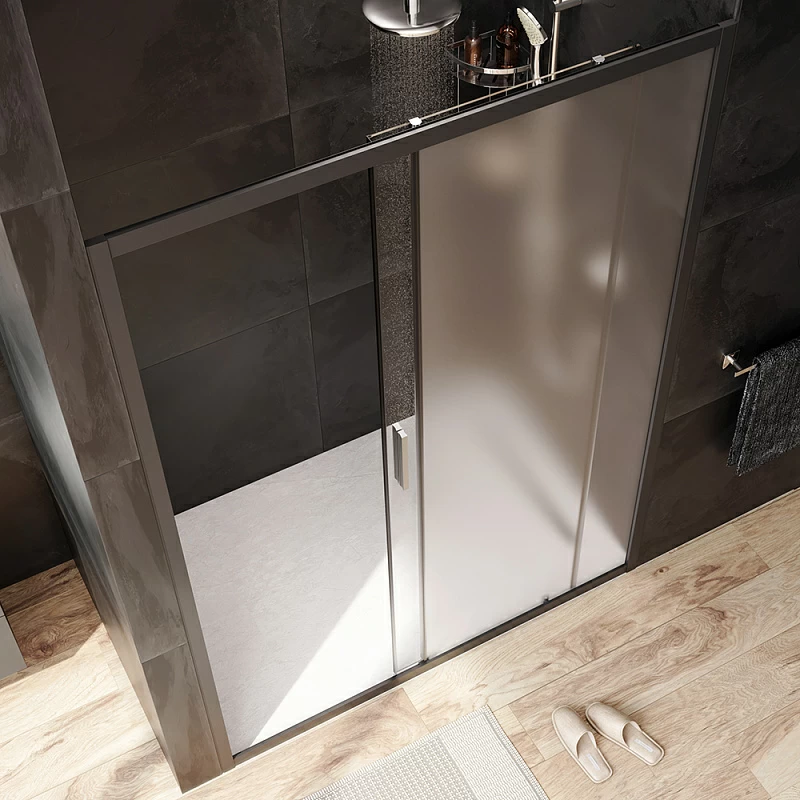 Душевая перегородка с дверью 140x195 AM.PM Gem W90G-140-1-195BM матовое стекло, профиль черный матовый