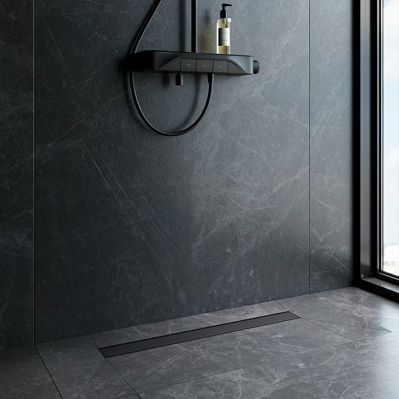 Душевой трап (лоток) 70 AM.PM PrimeFlow W02SC-U11-070-04BM комбинированный затвор с черной матовой решеткой под плитку