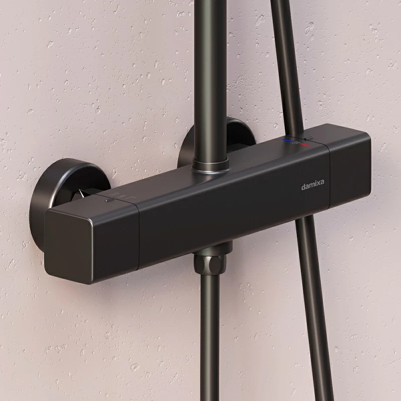 Душевая система Damixa Gala 953800300 стойка с тропическим душем, термостатом, смесителем, черная матовая