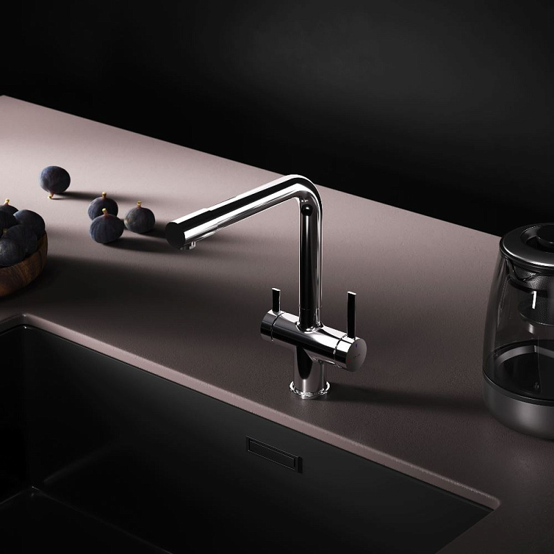 Смеситель для кухни AM.PM Func F8F05700 высокий с L-изливом с каналом для питьевой воды, хром