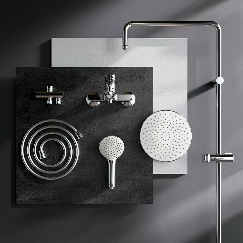 Душевая система AM.PM X-Joy F40885A34 стойка с тропическим душем, хром + смеситель для ванны хром