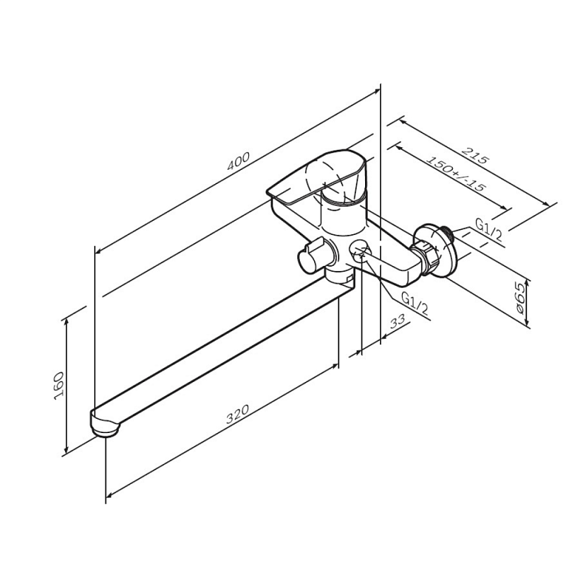 Смеситель для ванны и душа AM.PM Gem F90A90000 длинный излив, хром
