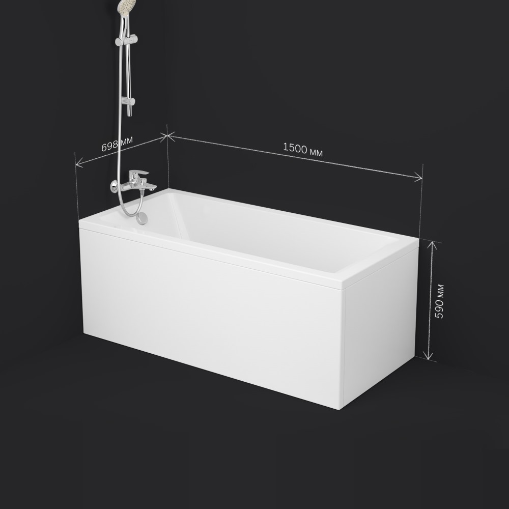 Ванна акриловая 150x70 см Gem W93A-150-070W-A, Белый