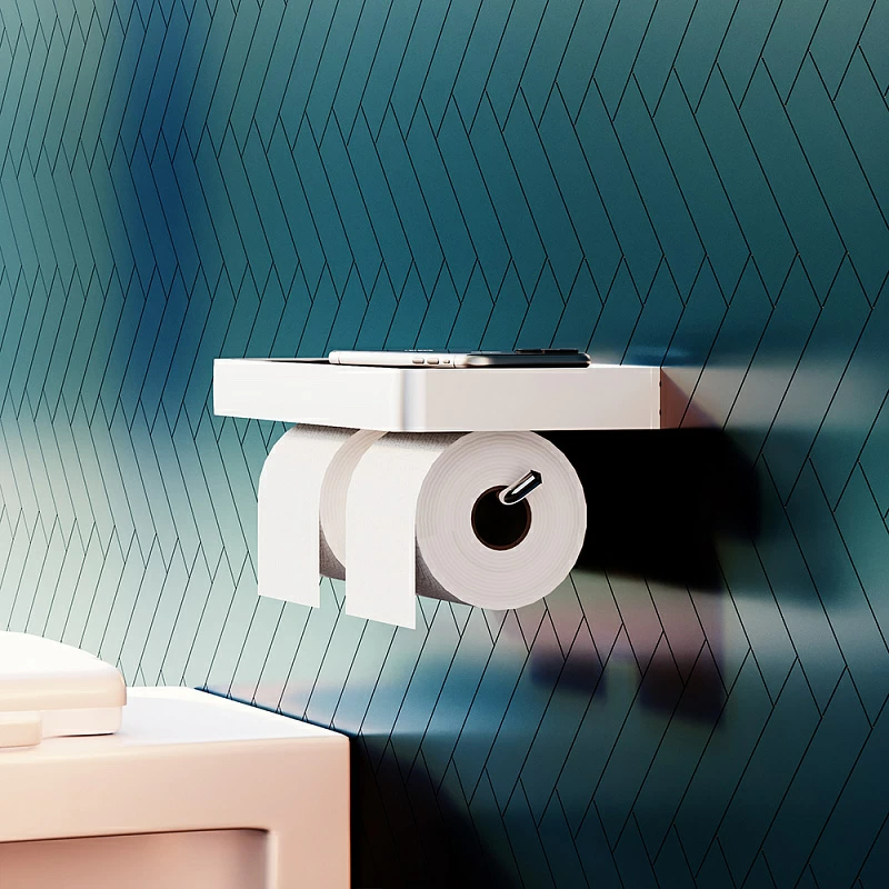 Держатель для туалетной бумаги настенный Damixa Jupiter DA77341900 двойной, с полочкой, серебристый, черный