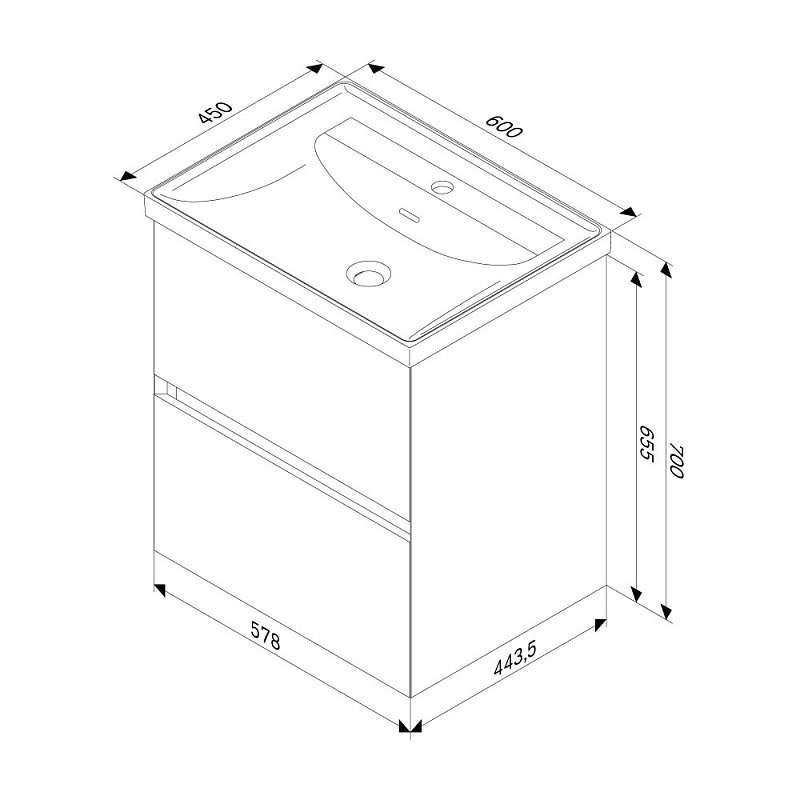 Тумба под раковину 60 AM.PM Above M9XFHX0602WG подвесная белая глянцевая