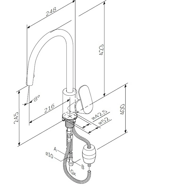 Смеситель для кухни AM.PM Like F8012000 высокий с выдвижным изливом, хром