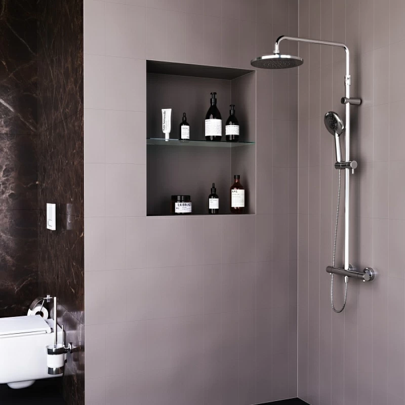 Душевая система Damixa Option DX218091000 стойка с тропическим душем, термостатом, смесителем, хром