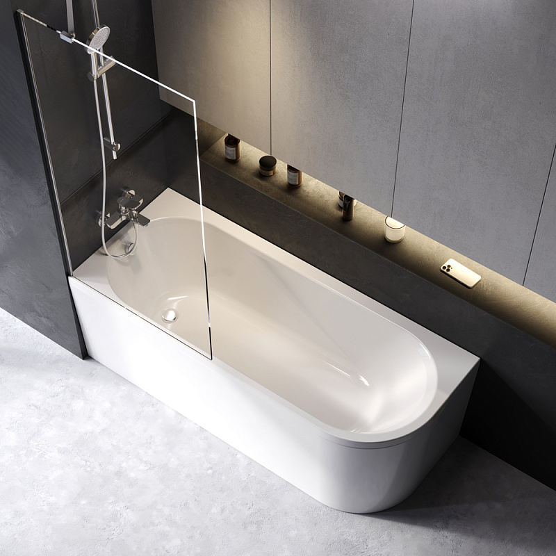 Ванна акриловая 170x70 AM.PM X-Joy W94A-170L70W-ARP ассиметричная с каркасом и панелью, белая глянцевая