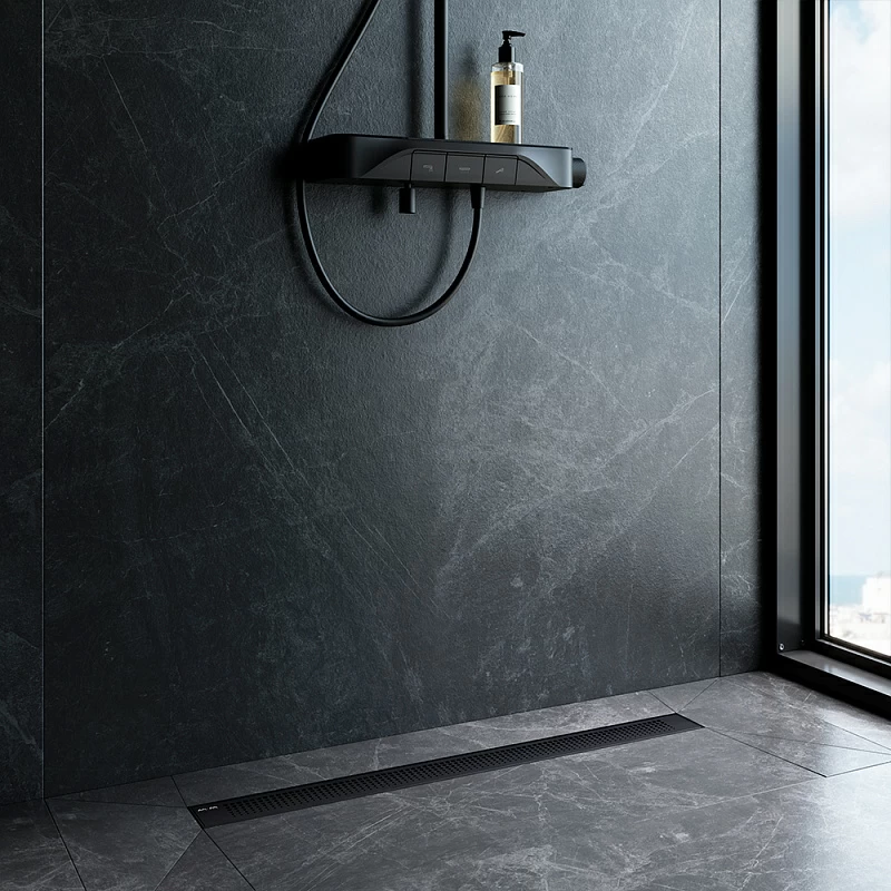 Душевой трап (лоток) 80 AM.PM PrimeFlow W02SC-P11-080-01BM комбинированный затвор с черной матовой решеткой