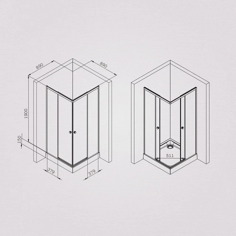 Душевое ограждение без поддона 90x90 AM.PM X-Joy W94G-403-9090-BT1K профиль черный матовый