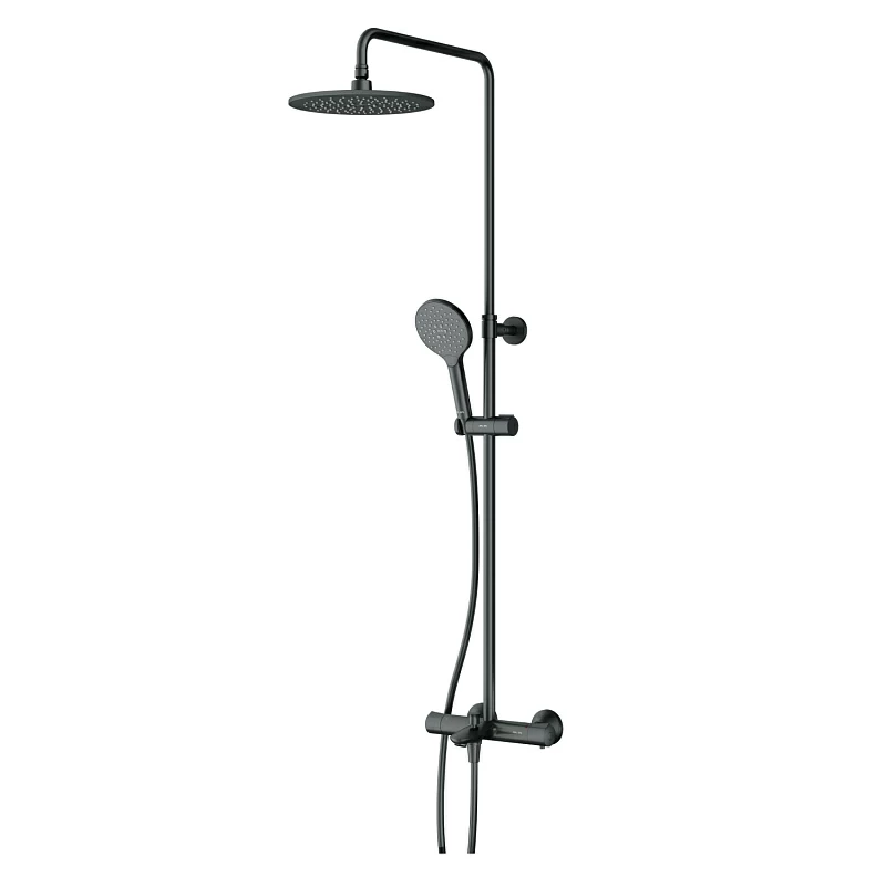 Душевая система AM.PM Like F0780522 стойка с тропическим душем, термостатом, смесителем, изливом, черная матовая