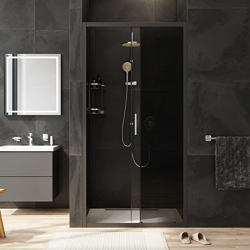 Душевая перегородка с дверью 100x195 AM.PM Gem W90G-100-1-195BG тонированное стекло, профиль черный матовый