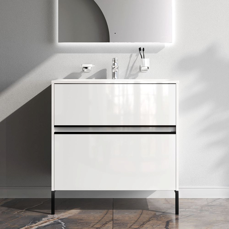 Тумба под раковину 80 AM.PM Sense M7BFUX0802WG подвесная/напольная на ножках, белый глянец