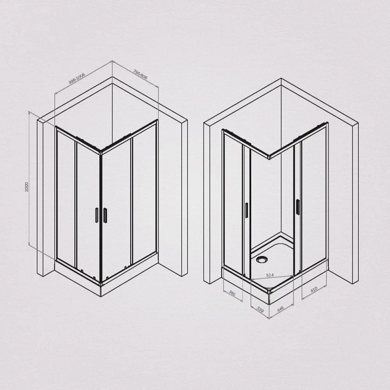 Душевое ограждение без поддона 100x80 AM.PM Gem S W93G-404-100280-BT профиль черный матовый