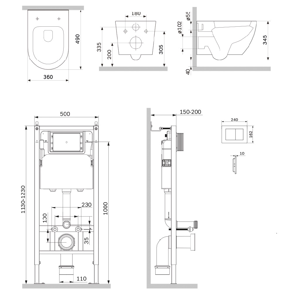Инсталляция PrimeFit с подвесным унитазом AquaSpin 2.0 и клавишей Like IS90201.801901, Синий; белый