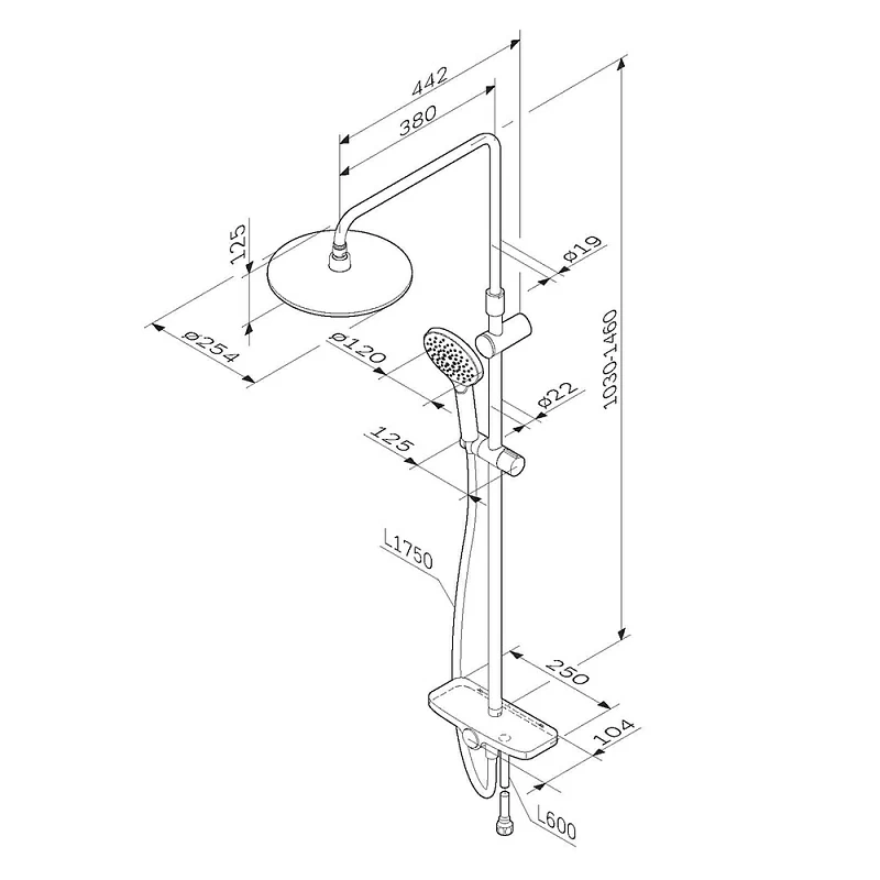 Душевая система AM.PM Like F0780200 стойка с тропическим душем, хром