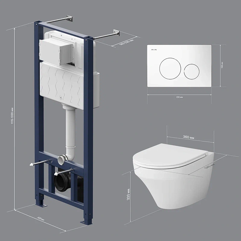 Унитаз подвесной безободковый с инсталляцией AM.PM Inspire IS49001.501700 сиденьем микролифт, белой пневм. клавишей