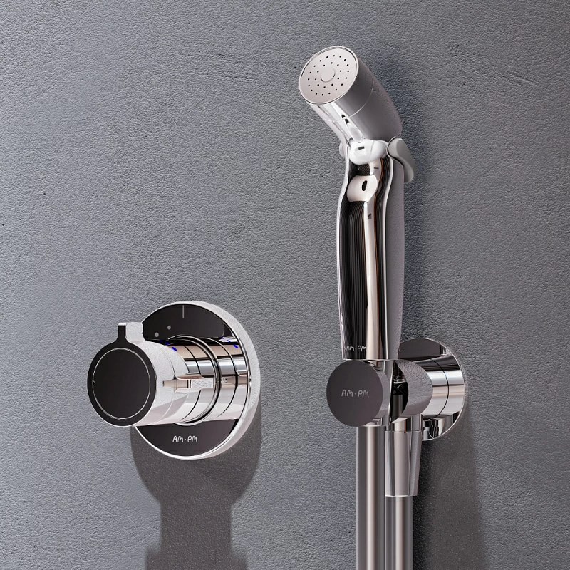 Гигиенический душ со смесителем AM.PM X-Joy F0H85A400 хром встраиваемый, термостат, шланг 1200, держатель